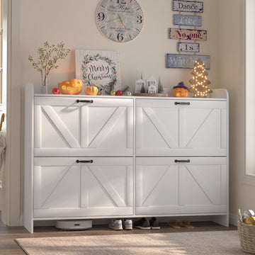 Shoe Cabinet with 4 Flip Drawers, Slim Narrow Shoe Storage Cabinet with Adjustable&Removable Shelves, Freestanding