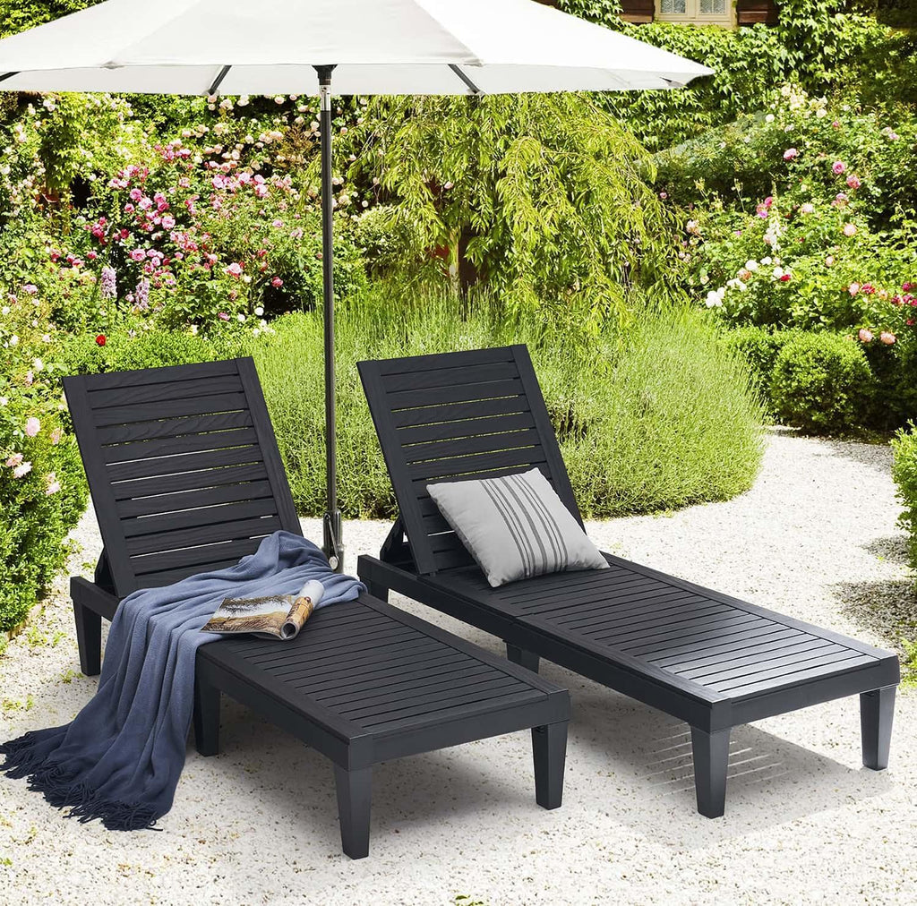 Lounge Chair Outdoor, Tanning Chair, Chaise Lounge Outdoor Set of 2 | 5 Adjustable Positions, Waterproof &