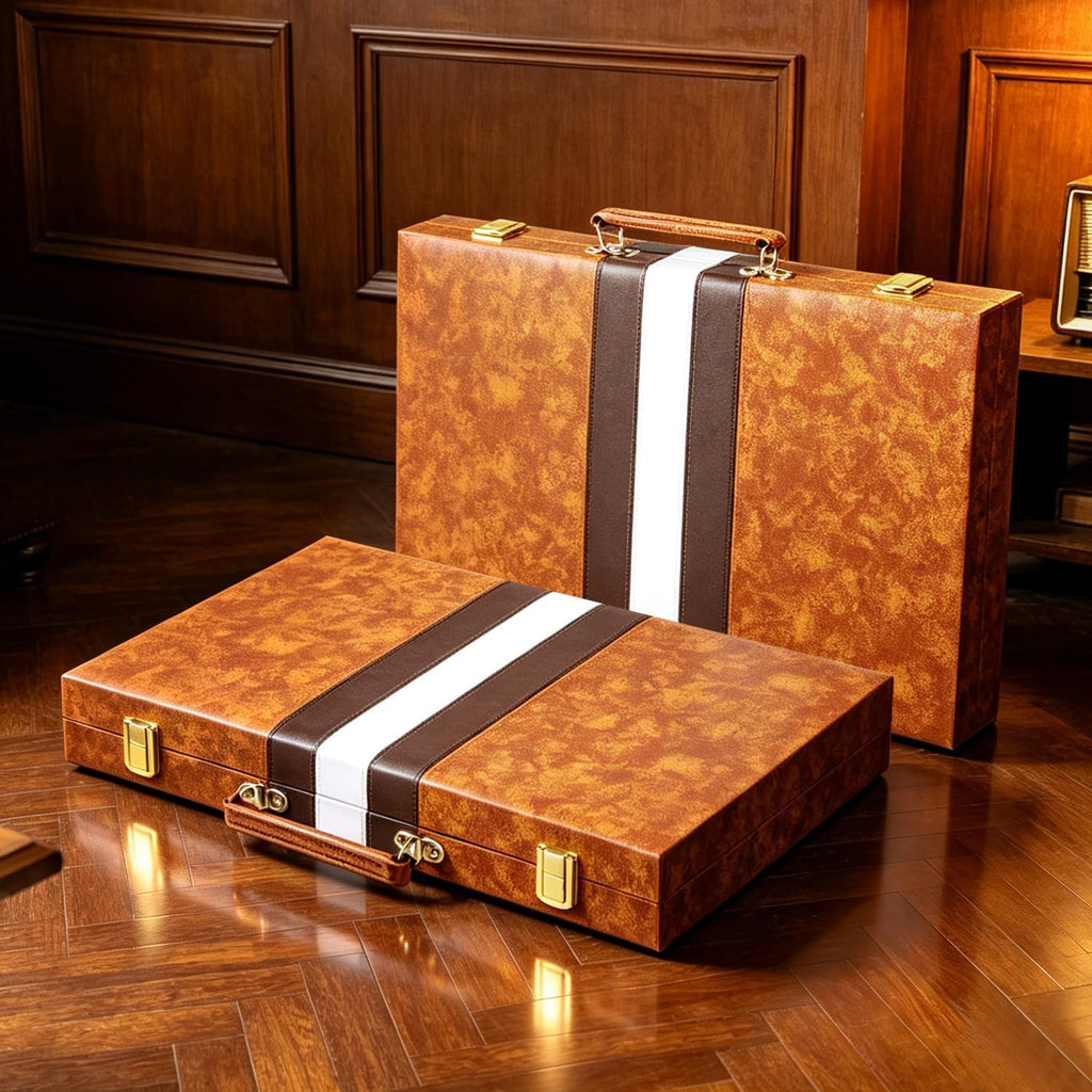 Classic Backgammon Sets for Adults, Deluxe Leather Case, Felt Interior, Portable Travel Backgammon Set for Parties