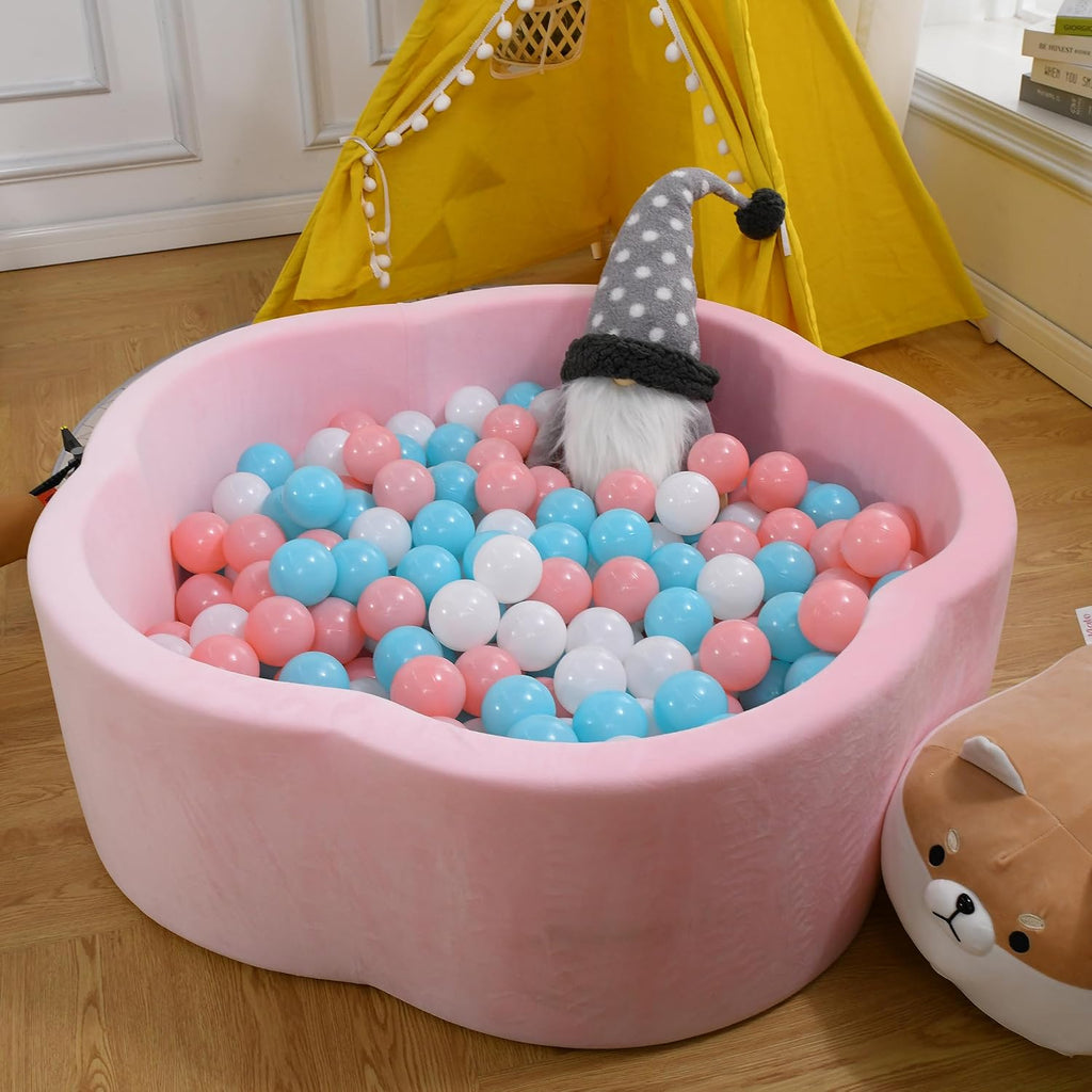 Baby Ball Pit - Premium Velvet Memory Foam Ball Pit for Toddlers 1-3 and Babies - Large Pink Flower Baby Ballpit