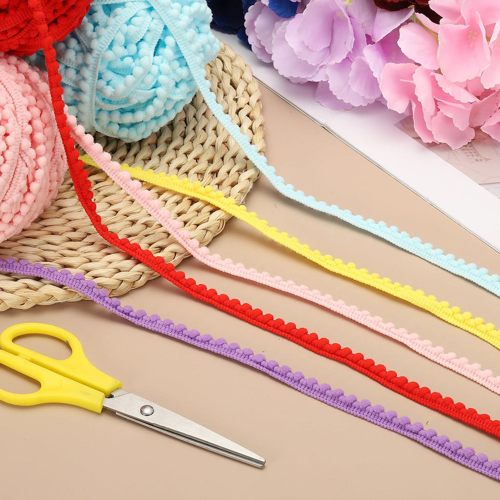 Pom Trim Ribbon, 0.5" Wide Bright Yellow Pom Ball Fringe Trim Sewing Fringe Fabric Trim Ribbon for DIY - 25 Yards