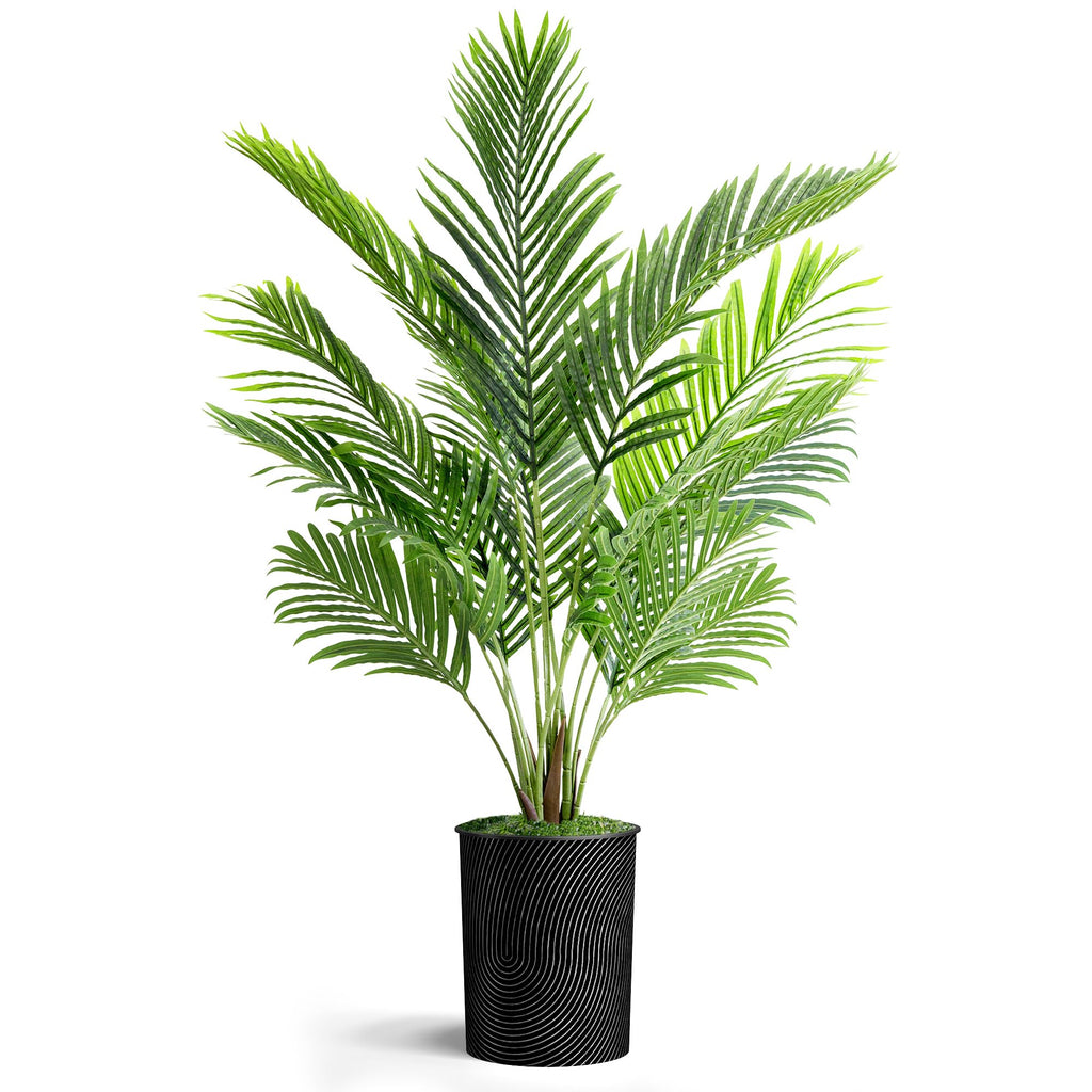 Tree in Geometric Spiral Pattern Planter, Fake Areca Tropical Palm Silk Tree for Indoor and Outdoor Home Decoration