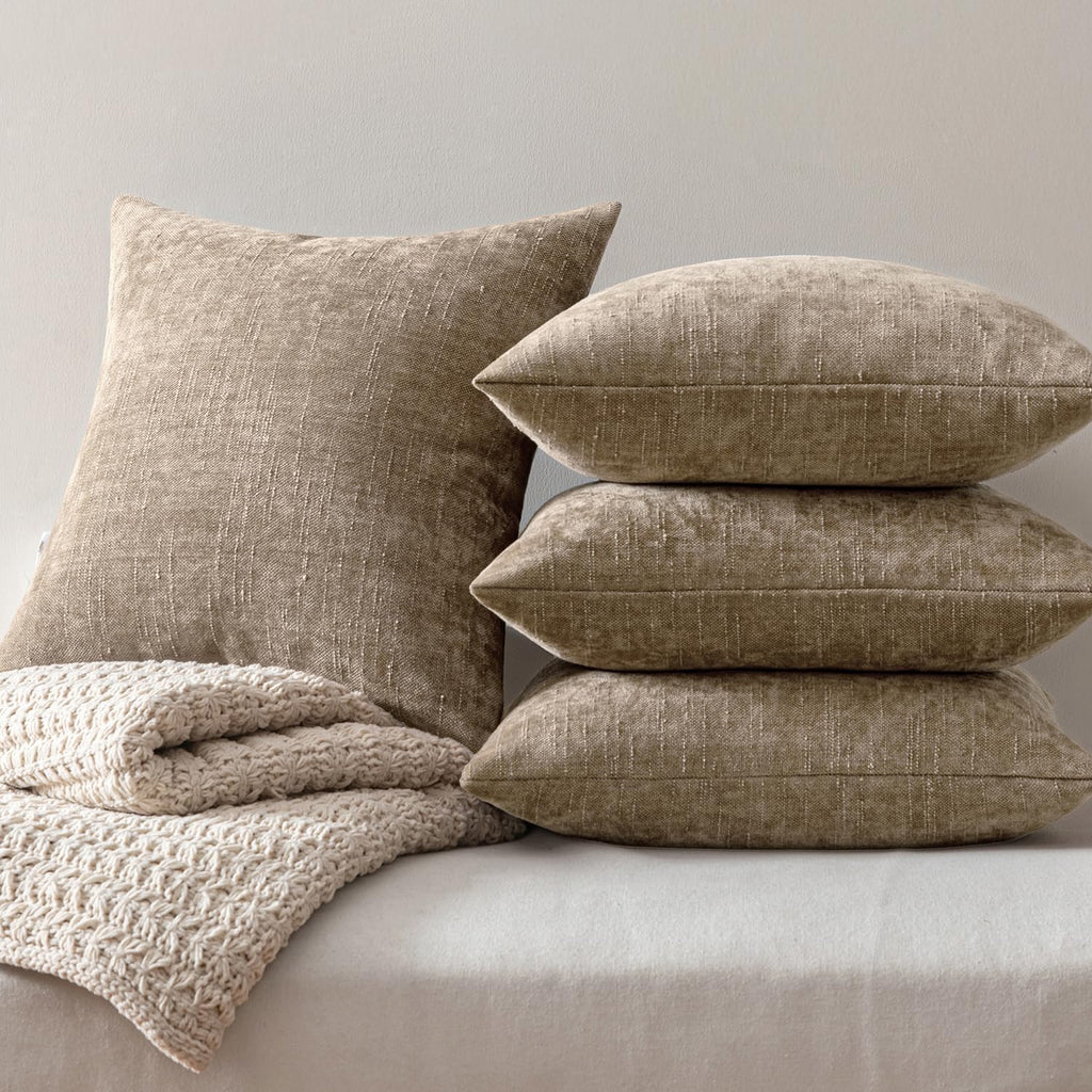 Pack of 4 Fall Decorative Throw Pillow Covers 18x18 Inch Chenille Textured Throw Pillows Boho Farmhouse Rustic