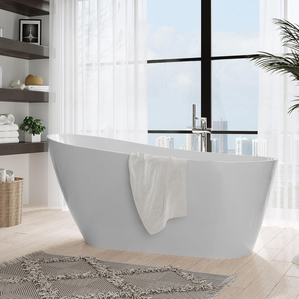 67 Inch Acrylic Freestanding Bathtub, Deep Soaking Tub with Non-Slip Base, cUPC Certified Free Standing Tub, Chrome