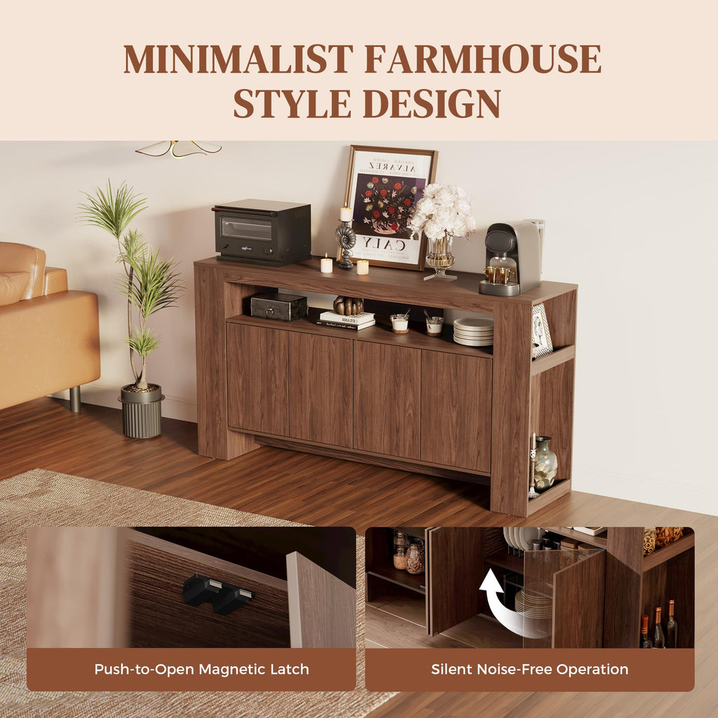 Modern Sideboard Buffet Cabinet with Open Storage & 2-Tier Side Storage