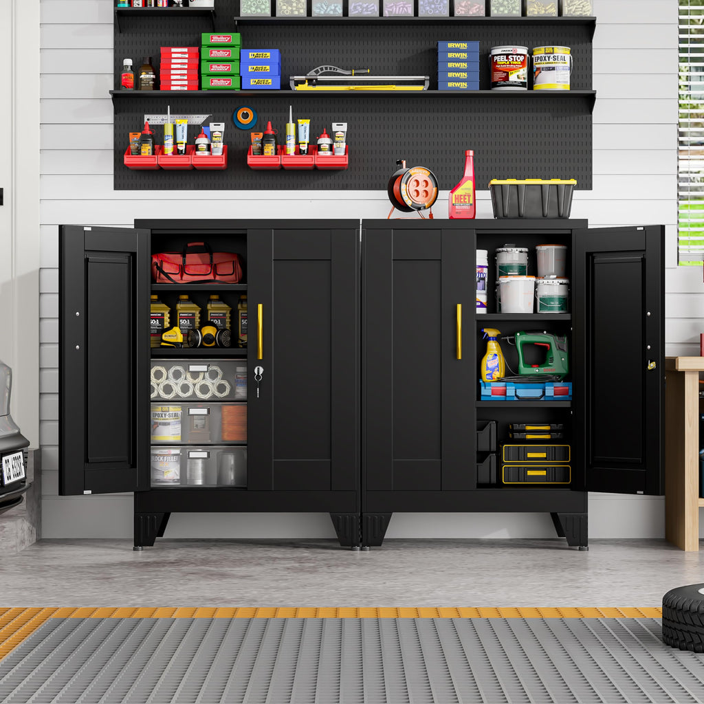 Black Metal Pantry Cabinet with Lock(Two Units), Sideboard Buffet