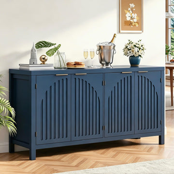 58" Sideboard Buffet Cabinet with Storage, Fluted Arch Door Credenza Storage Cabinet, Modern TV Stand Coffee Bar