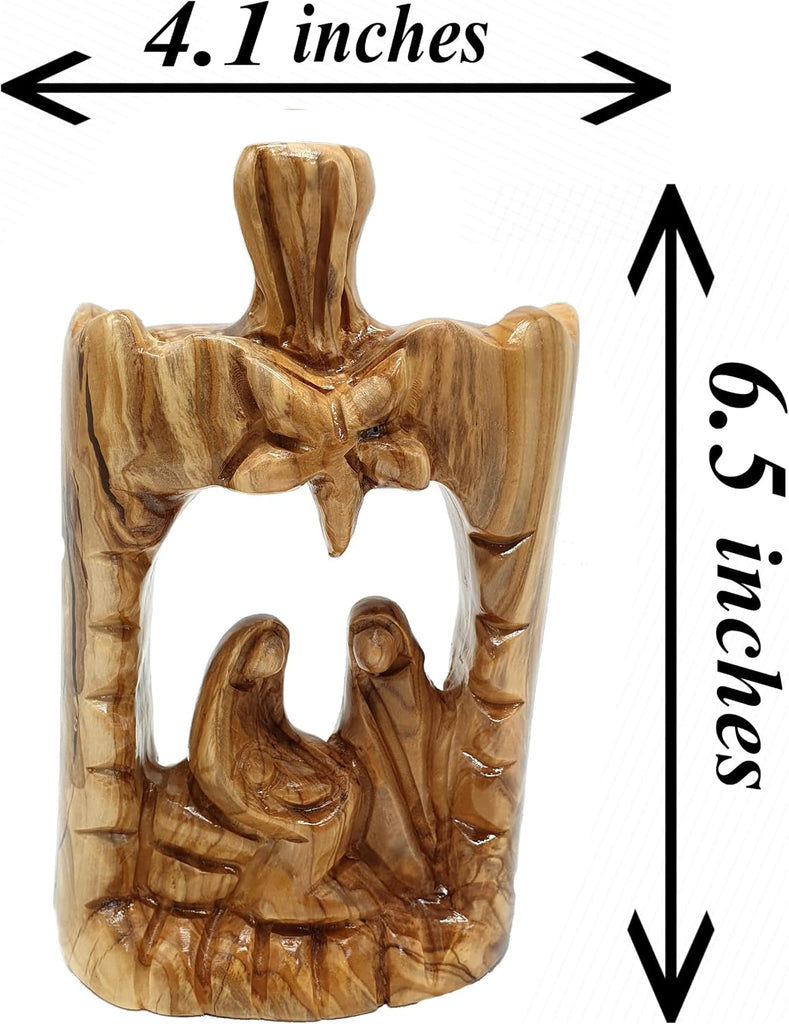 Olive Wood Nativity Scene 6.5" - Large Abstract Hand Carved Holy Family with Bethlehem Star Christmas Decor HOF056