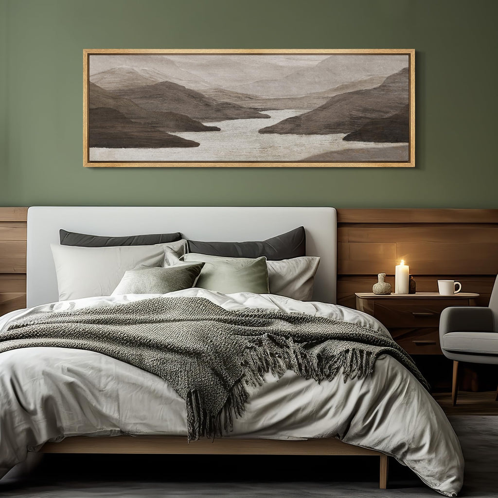 Large Framed Canvas Print Wall Art Monochrome Mountain Serenity Minimalist Landscape Illustrations Antique Retro Fine