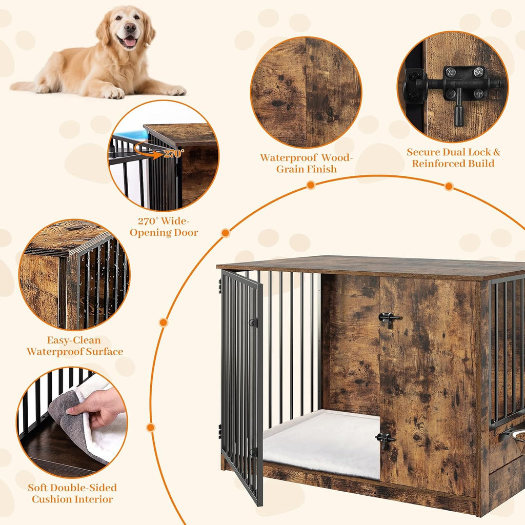 Dog Crate Furniture for Large Dogs, Rustic Brown