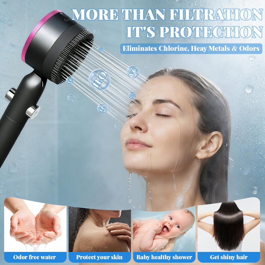 Filtered Shower Head with Handheld, High Pressure Showerhead with 5 Filters & 59" Explosion-Proof Hose, 360° Rotating