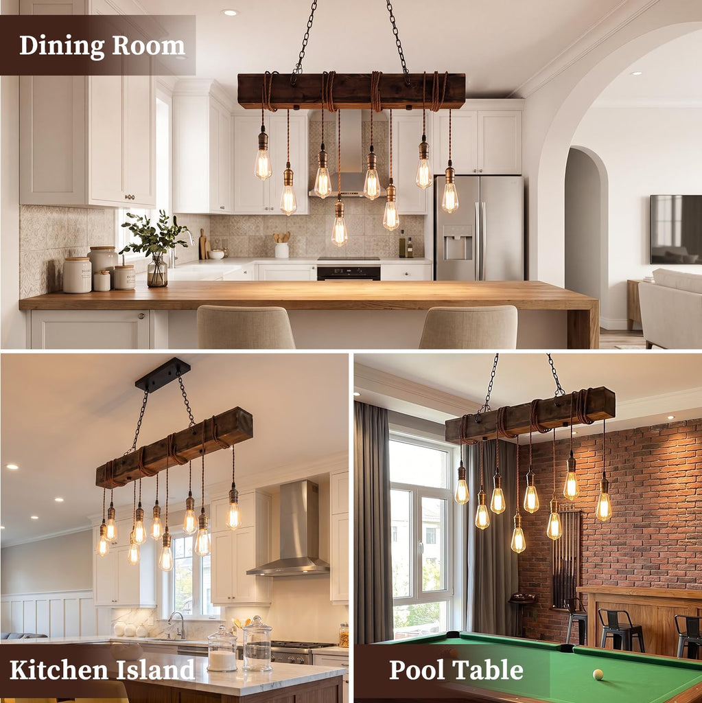 8-Light Rustic Chandeliers, Wood Chandelier