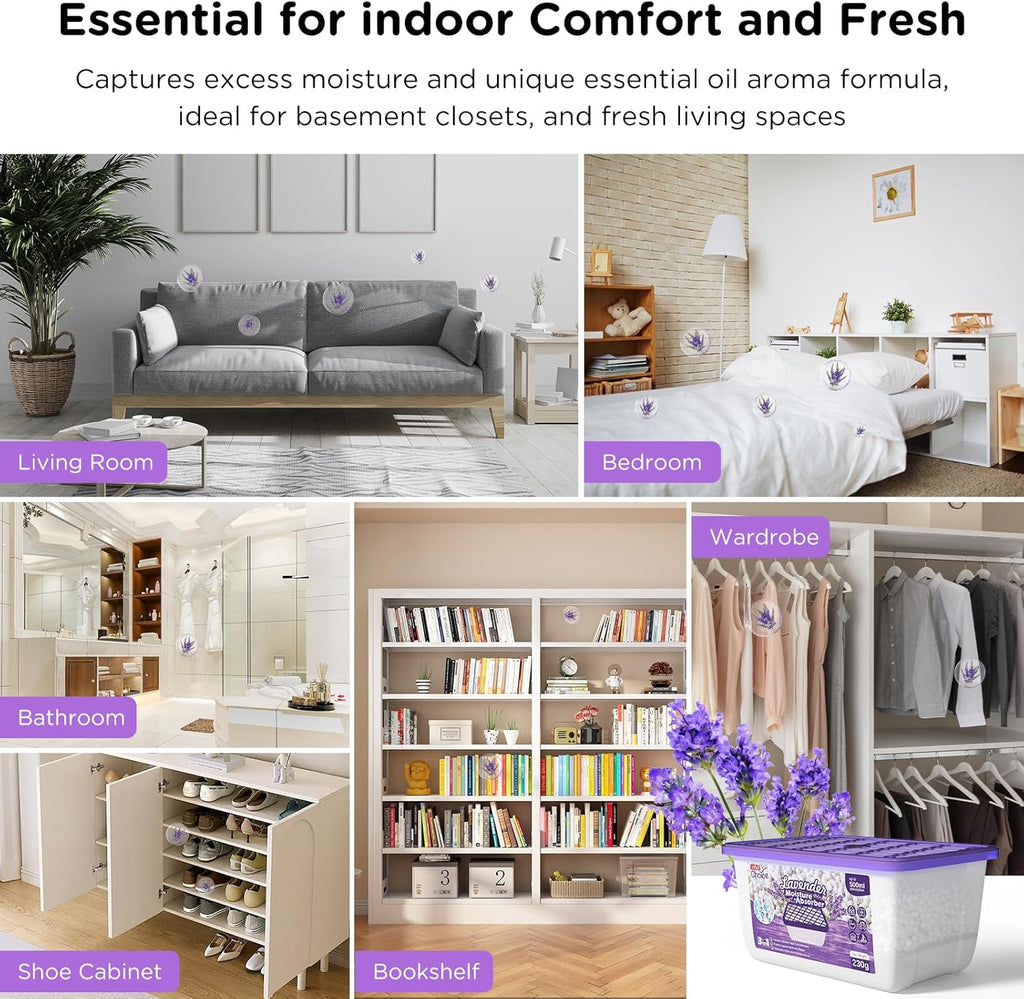 Moisture Absorbers with Lavender Scent, Portable Dehumidifier for Closet & Bathrooms, Kitchen