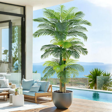 8.5ft Artificial Golden Cane Palm Tree - Large Triple Fake Palm Tree in Pot for Indoor/Outdoor, Patio, Pool, Big