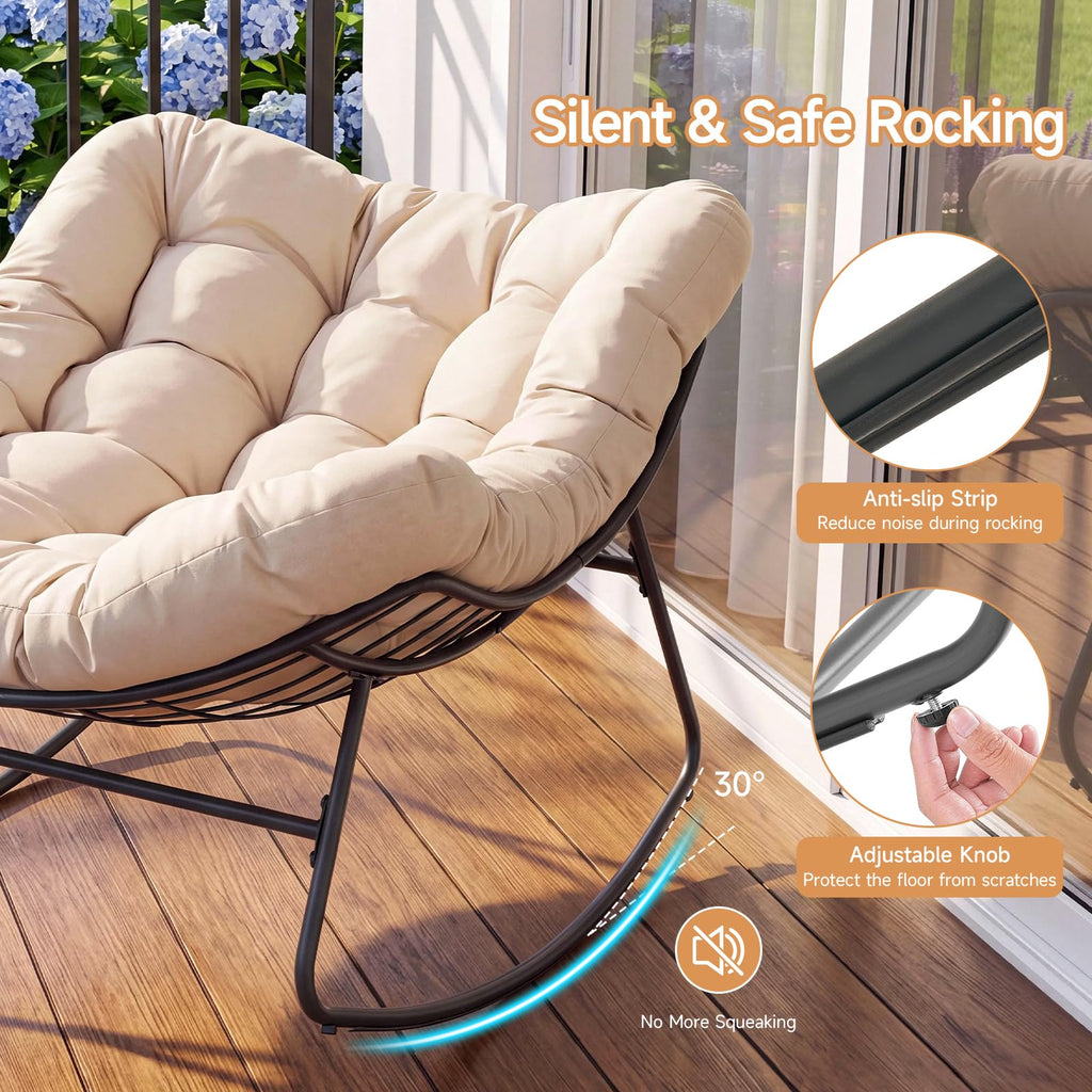 Papasan Rocking Chair, Oversized Outdoor Egg Chair with Thick Cushion