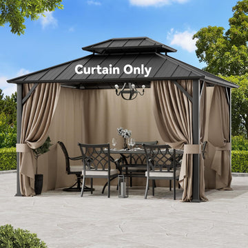Gazebo Curtain Replacement Universal 4-Panel Sidewalls 10' x 12', Outdoor Gazebo Privacy Curtains with Zipper
