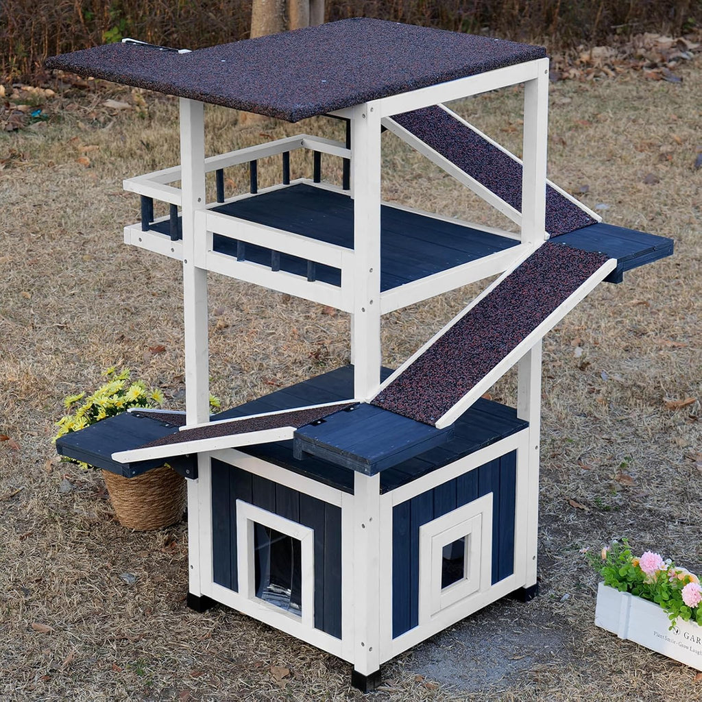 Outdoor Cat Tree, Weatherproof Cat Tower & House, 26.8"x26.8"x45.1"