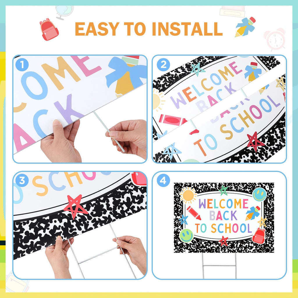 Back to School Yard Sign 31.5×22 Inch Large Welcome Back to School Lawn Sign with Stakes First Day of School Party