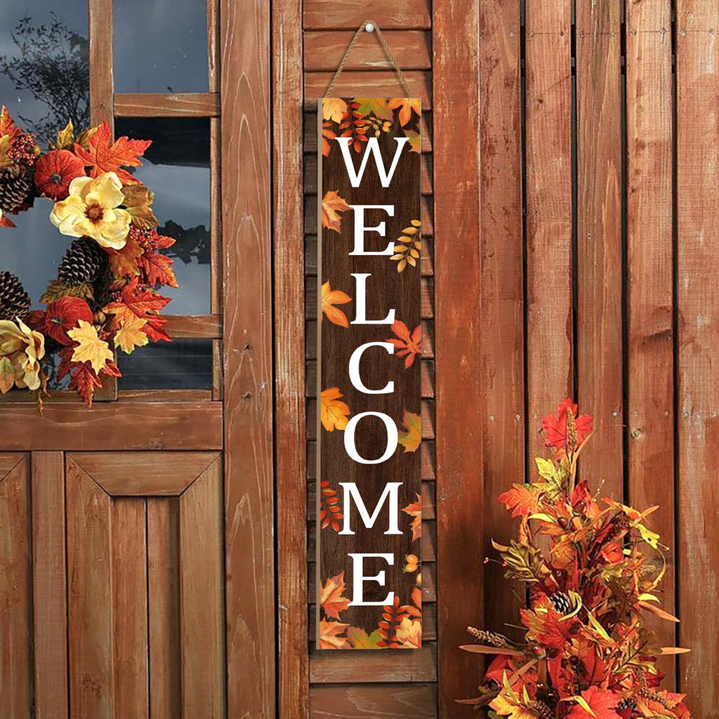 Fall Wooden Porch Sign 47" Autumn Large Welcome Porch Sign for Maple Leaf Sign Home Front Door Yard Party Decor