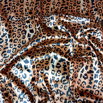 Satin Print Fabric Cheetah Pattern for Craft and Decoration (2Yds, Gold Brown&Black)