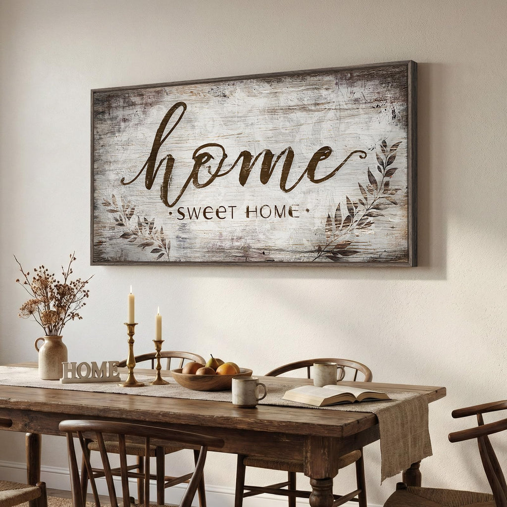 Large Framed Farmhouse Home Sweet Home Wall Art, 60x30 Inch