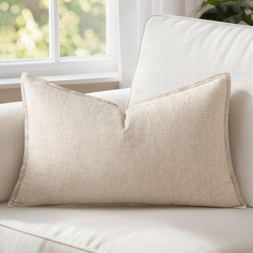 Decorative Linen Lumbar Pillow Cover 12x20 Inch Natural Beige