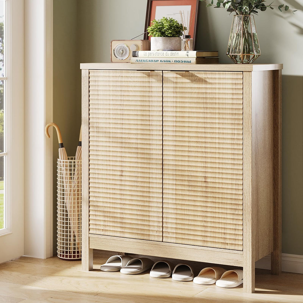 5-Tier Shoe Cabinet with Fluted Doors & Adjustable Shelves Shoe Storage, Hidden Shoe Storage Cabinet, Modern