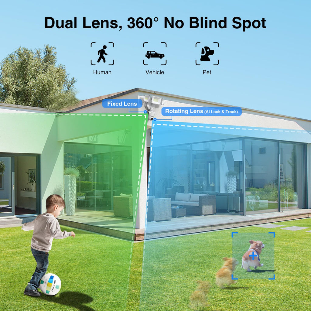 360° Dual-Lens Security Floodlight Camera, Auto Tracking, 4MP