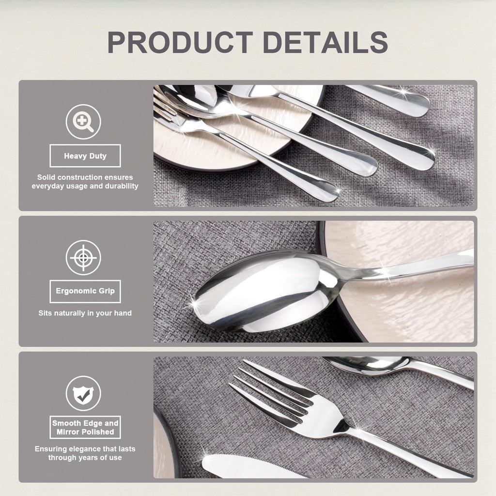 Silverware Set, 30-Piece Flatware Cutlery Set Service for 6, Modern Heavy Duty Design, 18/10 Stainless Steel
