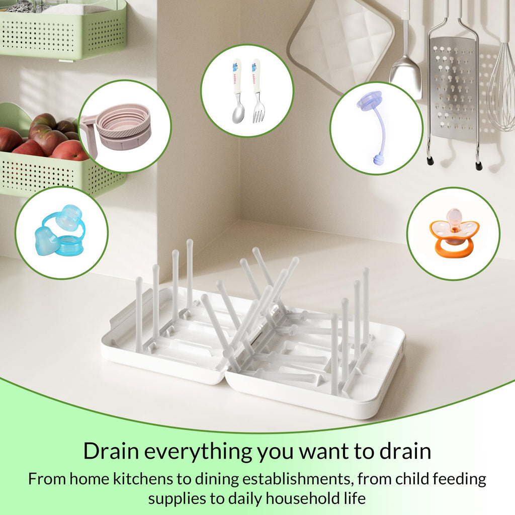 Travel Bottle Drying Rack Space Saving,Foldable Bottle Drain Rack with 16 Ribs,Portable Baby Bottle Drying Rack for