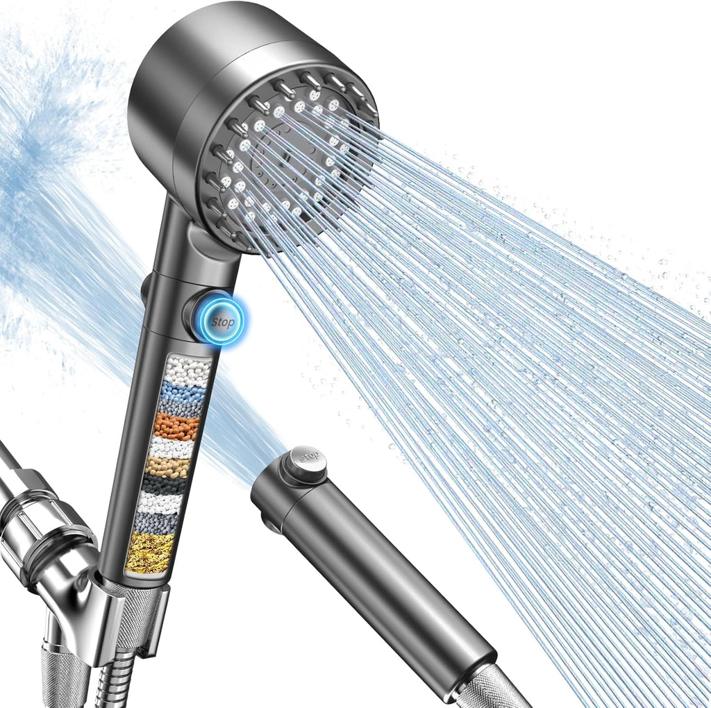 Filtered Shower Head with Handheld, High Pressure 4 Spray Showerhead with Filters & Upgraded Anti-clog Nozzles for