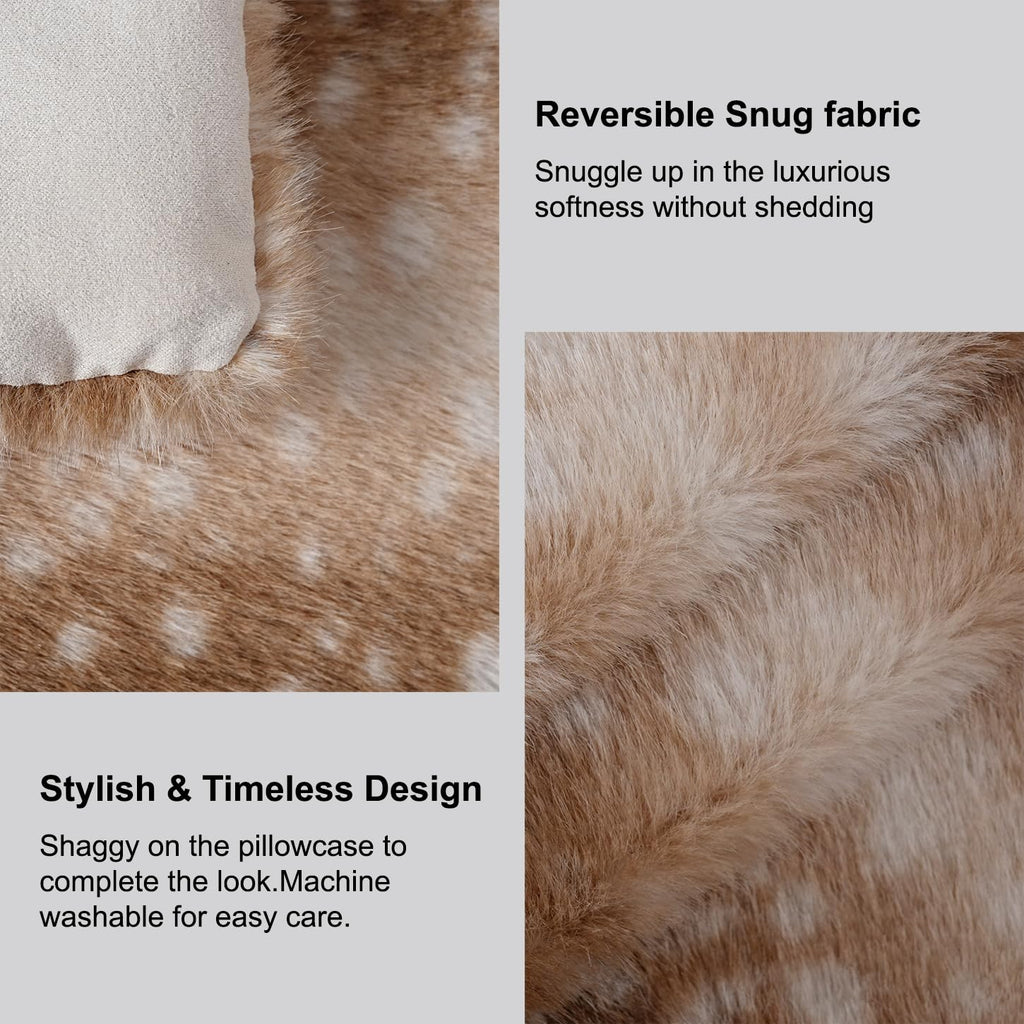Faux Fur Deer Print Pillow Covers 20x20