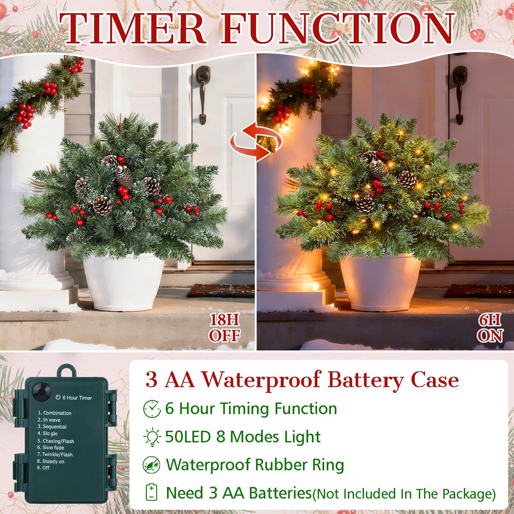 2 Pack 23" Pre-Lit Christmas Tree Urn Fillers for Outdoor Planters