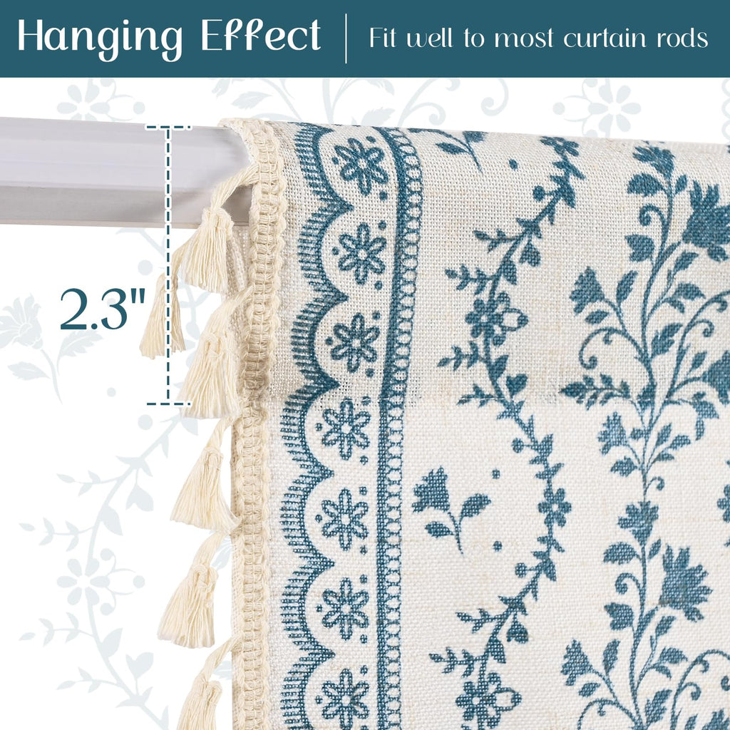Boho Valance Curtains Vintage Linen Kitchen Valances for Windows Light Filtering Bohemian Floral Valance Rod Pocket