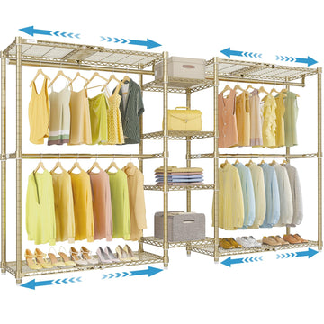 X3 Expandable Heavy Duty Clothes Rack Adjustable from 5'2" to 8' with Adjustable Shelves and Hanger Rods, Large