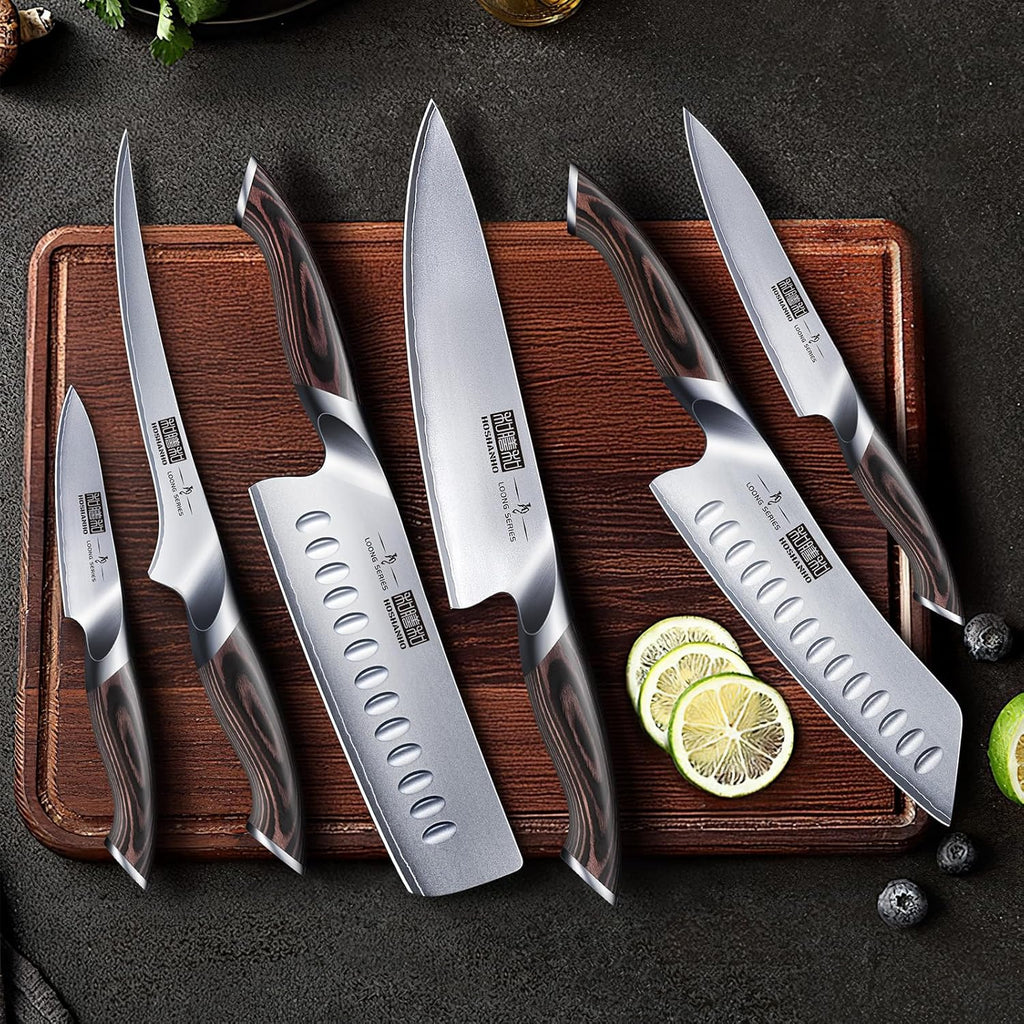 7PCS Kitchen Knife Set, Japanese Magnetic Knife Block Set | Ultra Sharp Japanese High Carbon Stainless Steel Chef