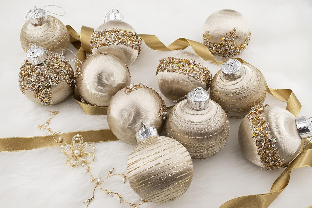 Satin Christmas Balls Ornaments, Silk Christmas Hanging Ball Decorations, 12Pcs 3.15" Luxury Vintage Christmas Tree