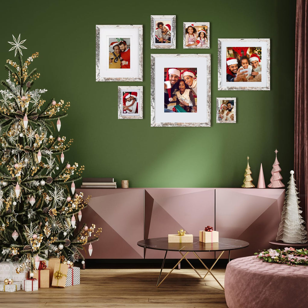 12x16 Picture Frame Rustic White Covered by Plexiglass Made of Solid Wood, Display Pictures 9x12 and 11x14 with Mat