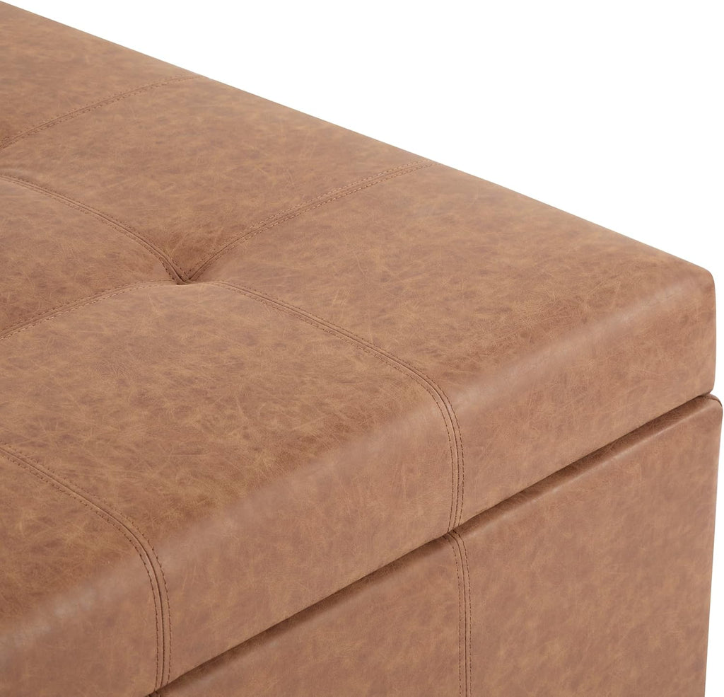 Lorel Faux Leather Square Storage Ottoman Coffee Table, Wooden Ottoman with Storage, Entryway Modern Ottoman Foot