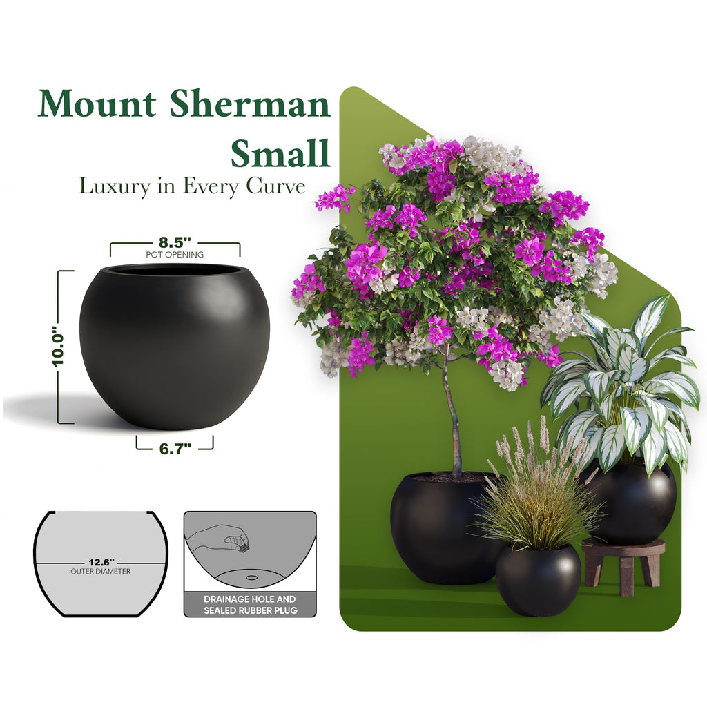Fiberstone Globe Planter, Black, 12.6" D × 10" H