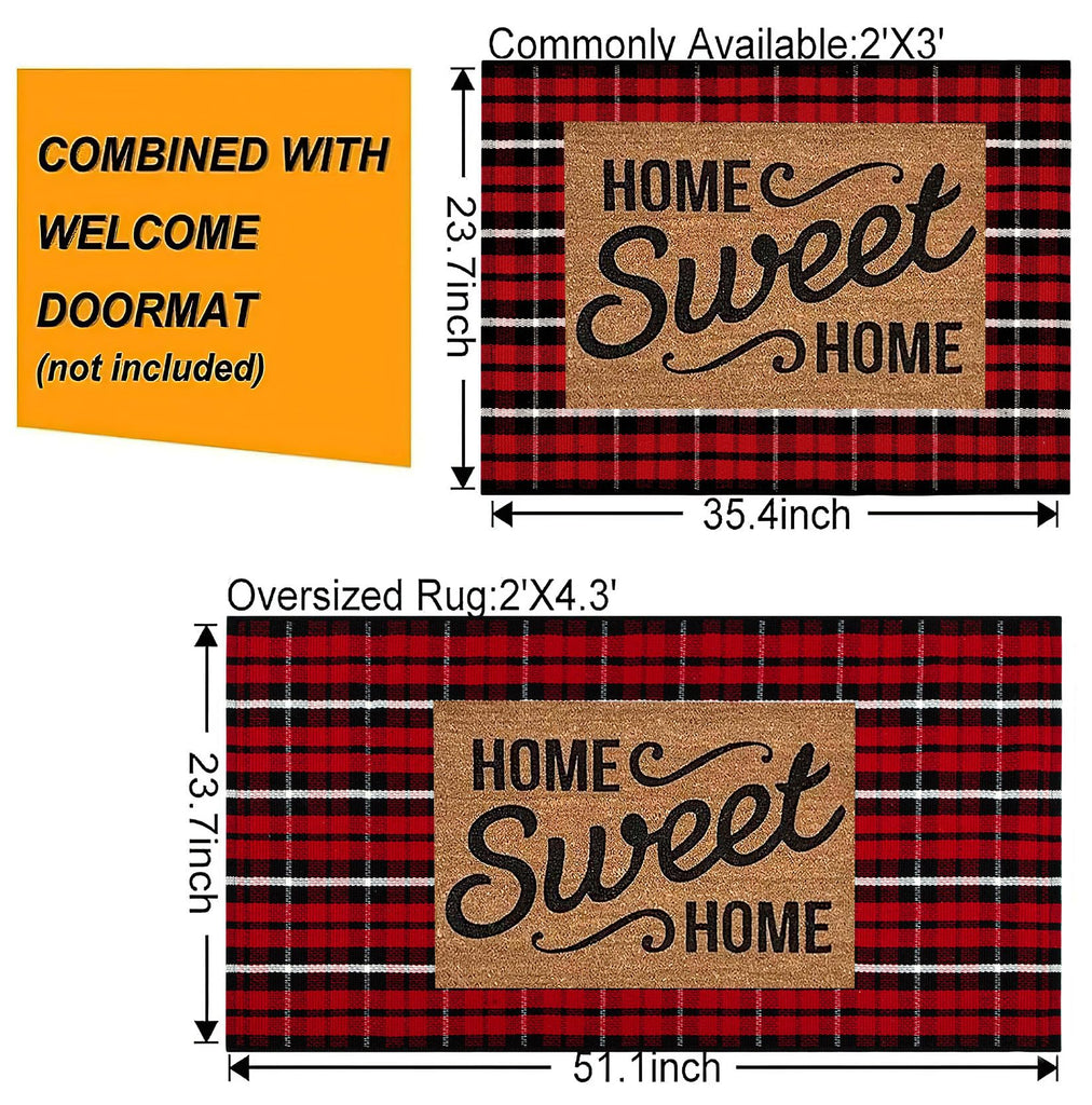 Christmas Outdoor Rugs 24 x 51''Black Red Buffalo Plaid Front Porch Rug Hand-Woven Machine Washable Indoor/Outdoor