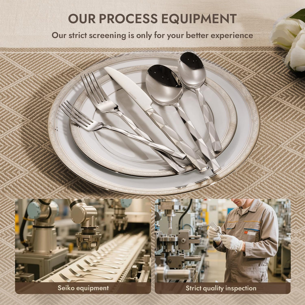 Silverware Set, Luxury 40-Piece Flatware Set for 8, 18/10 Stainless Steel Cutlery Set with Diamond Cut Pattern