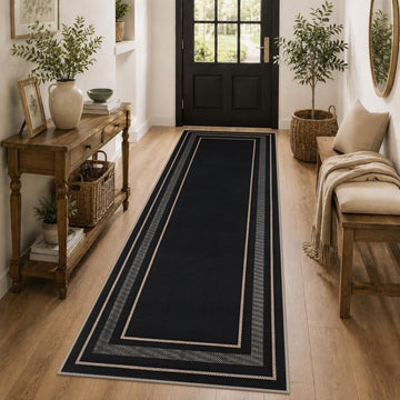 Easy Jute Kitchen Runner Rug 2x6 Black Rugs Runner | Washable Non-Slip Neutral Outdoor Runner Rug, Farmhouse Modern
