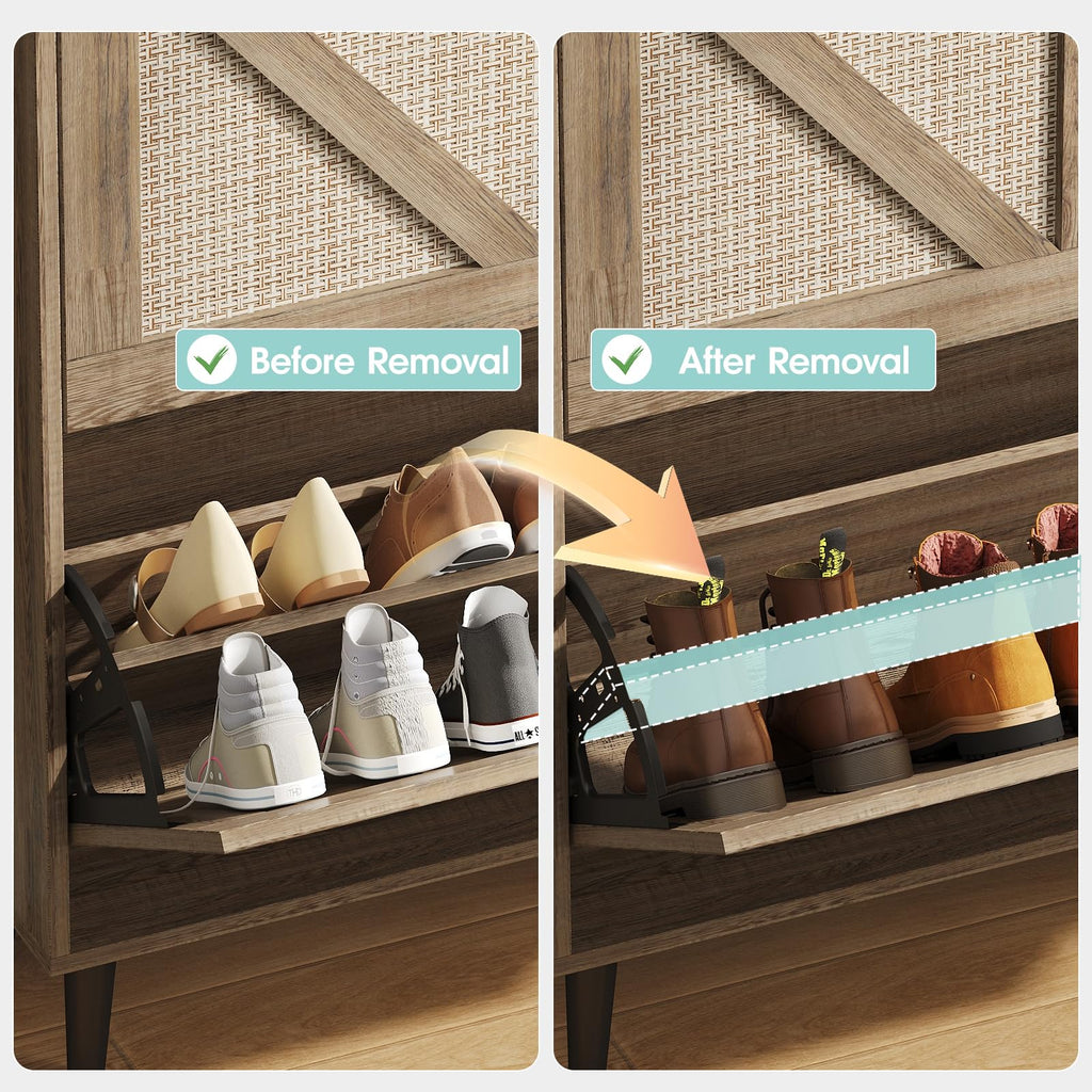 Shoe Storage Cabinet with 2 Flip Drawers, Freestanding Narrow Shoe Organizer with Open Storage, Hidden Slim Shoe Rack