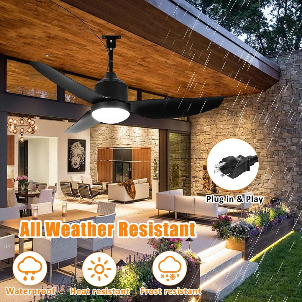 42 Inch Black Waterproof Gazebo Fans with Lights Outdoor Hanging - Plug in Remote App Control for Patios Indoor Farmhouse Porch - 6 Speed Reversible DC Motor A101-B0F29G4MR4