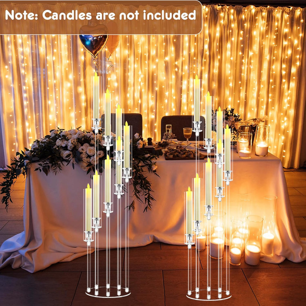 2 Sets 8 Arms 50" Tall Acrylic Candelabra Centerpieces,Clear Candle Holder, Floor Candlestick Holders with Lampshade