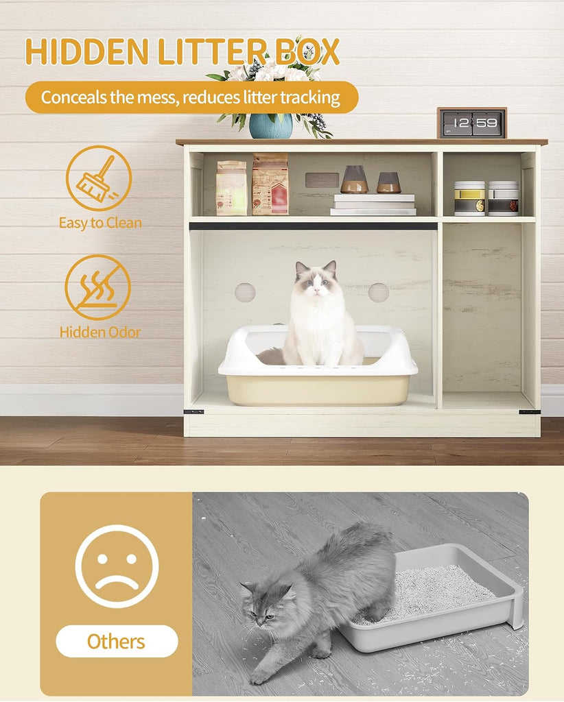 Cat Litter Box Enclosure, Hidden Litter Box Furniture with Storage