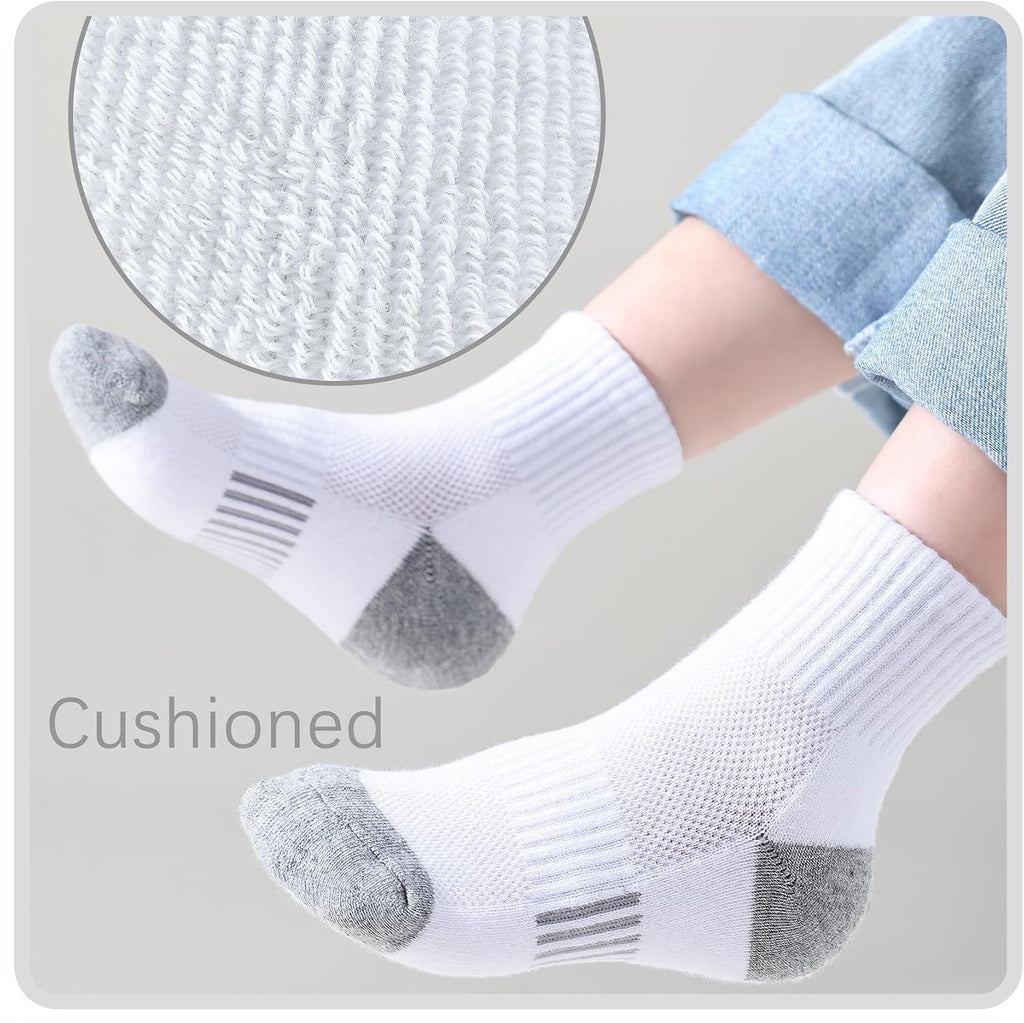 Ankle Socks Kids Cushioned Athletic Quarter Socks Boys Cotton Short Sock Sports Youth 6/12 Pairs