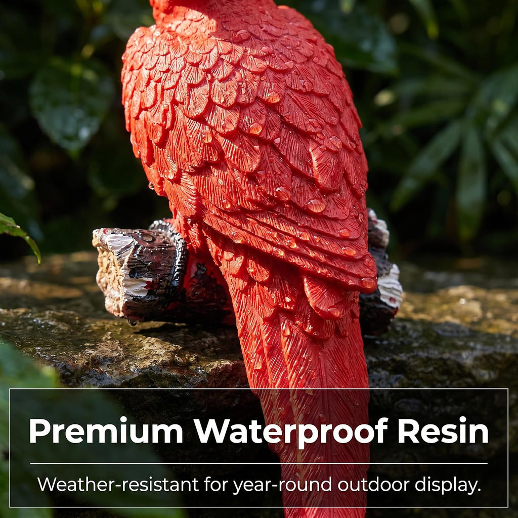 Outdoor Wall Decor Parrot Macaw Wall Sculpture Tropical Decor, Red