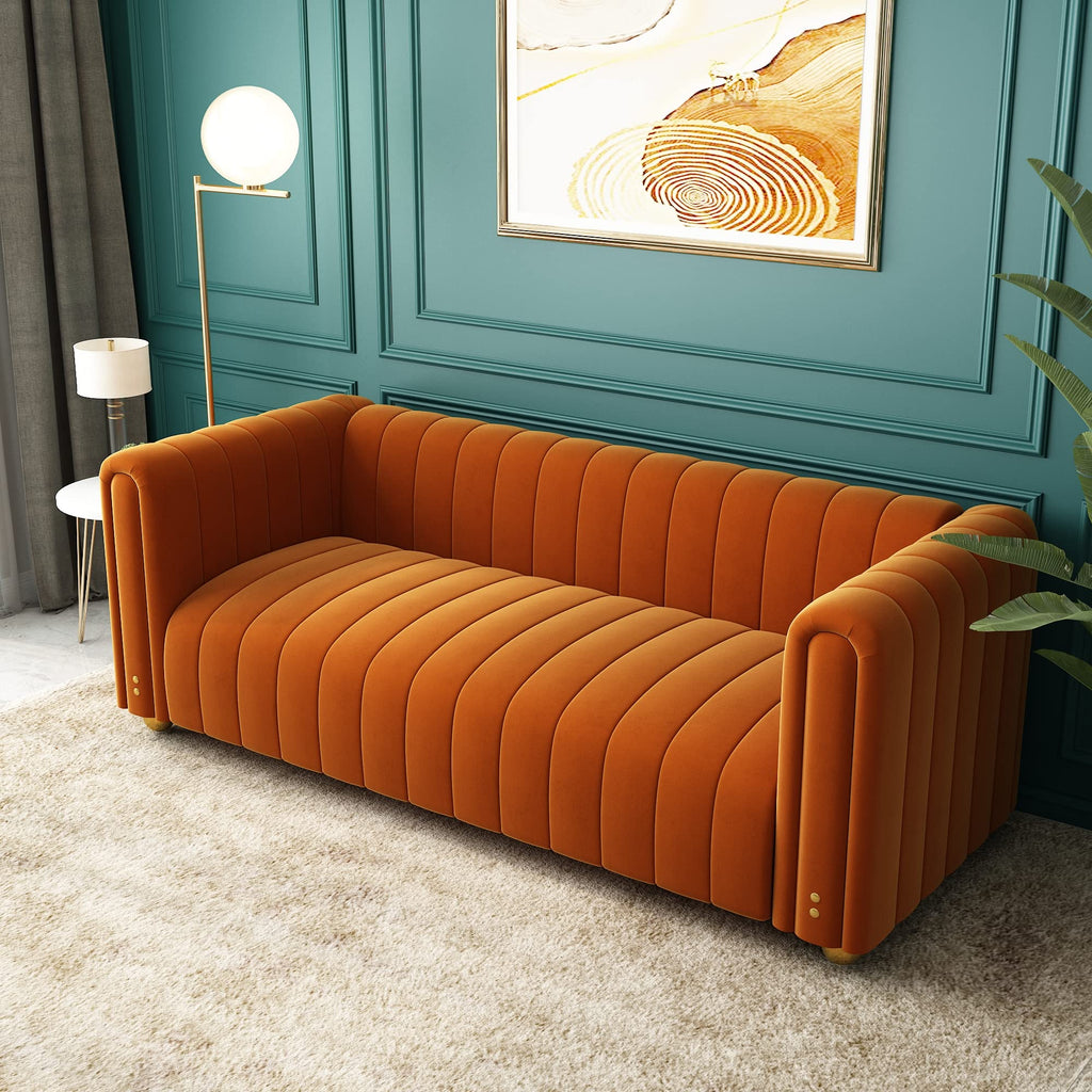 Tufted Couch Chesterfield Sofa Upholstered 81" W 3-Seater Comfy Sofa (Orange 2pcs)